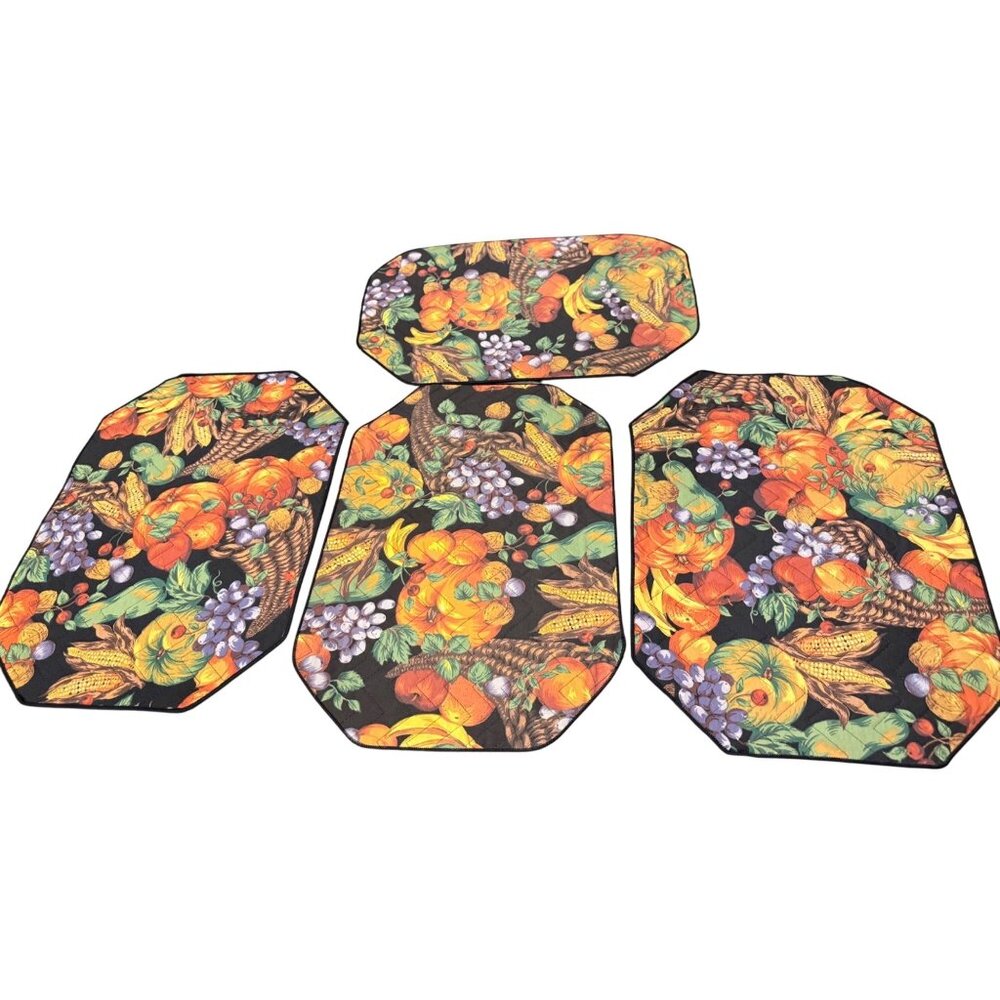 4  VTG Fall Harvest Quilted Placemats Cornucopia Pumpkin Thanksgiving table top